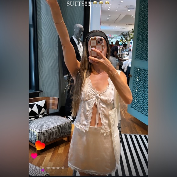 MAVIE SATIN SET CHAMPAGNE Princess Polly size XS MINI SKIRT & top set lace - Picture 5 of 5